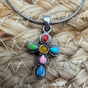 Silpada SET Colorful Teardrop Cross Necklace with 2 Pairs of Silpada Earrings